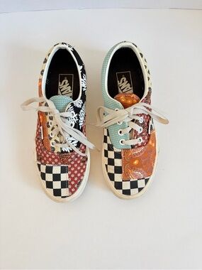 Vans Era Tiger Patchwork Sneakers Checkerboard Boho Shoes Canvas Brown Size 7